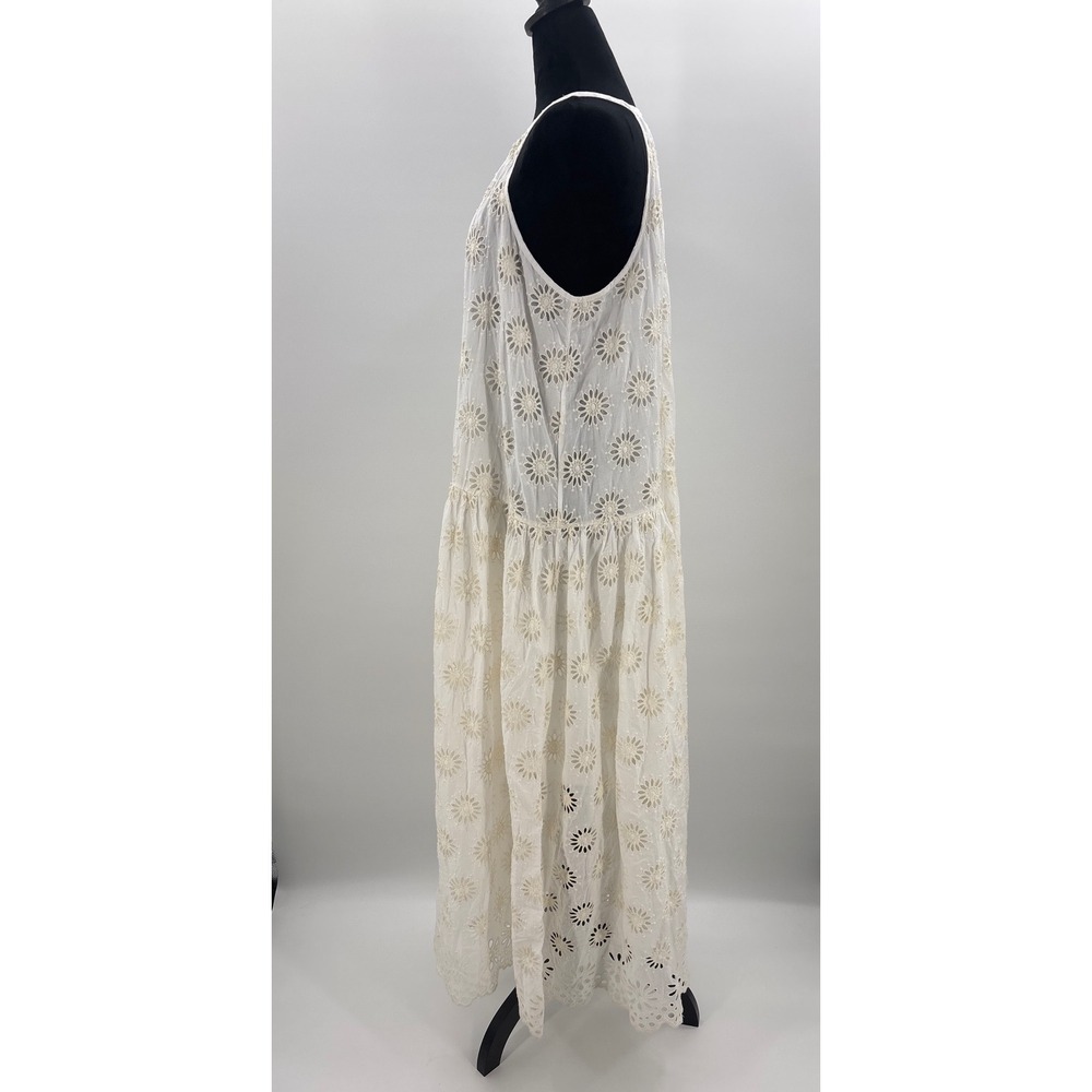 Madewell Halter Floral Eyelet Drop Waist Maxi Dress Antique Cream size L NV409 - Picture 9 of 13